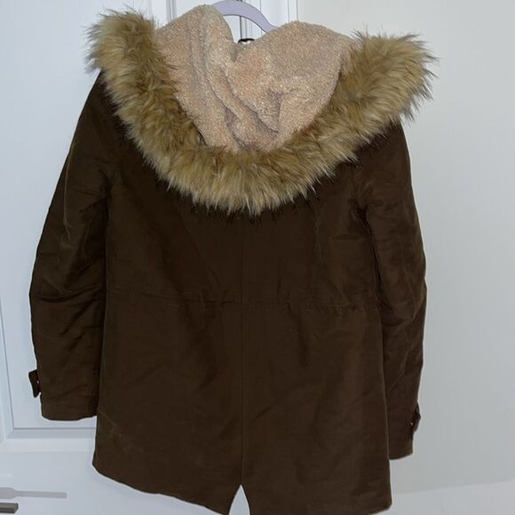 ZARA Trafaluc Outerwear Parka Sherpa Lined w/ Fake Fur Trim Hood M Russian Spy - Picture 6 of 10
